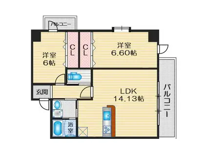 ルリーフ江坂(2LDK/5階)の間取り写真