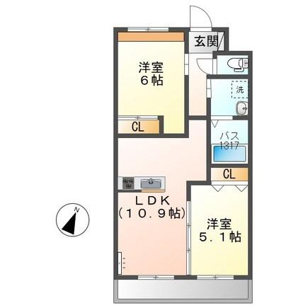 メゾンドU参番館(2LDK/1階)の間取り写真