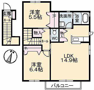 マレンドールII(2LDK/2階)の間取り写真