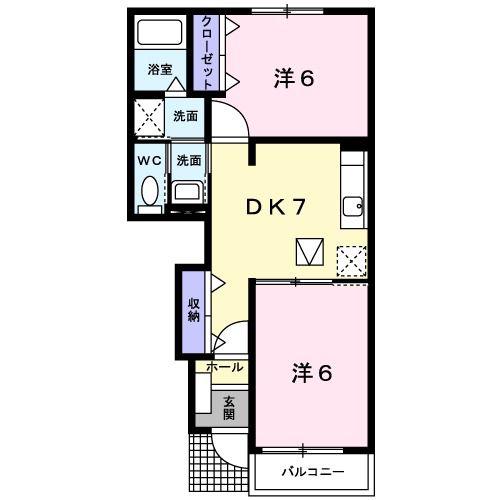 リバーサイドホヅミII(2DK/1階)の間取り写真