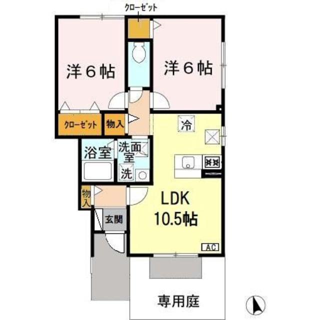 カーサモニカA棟(2LDK/1階)の間取り写真