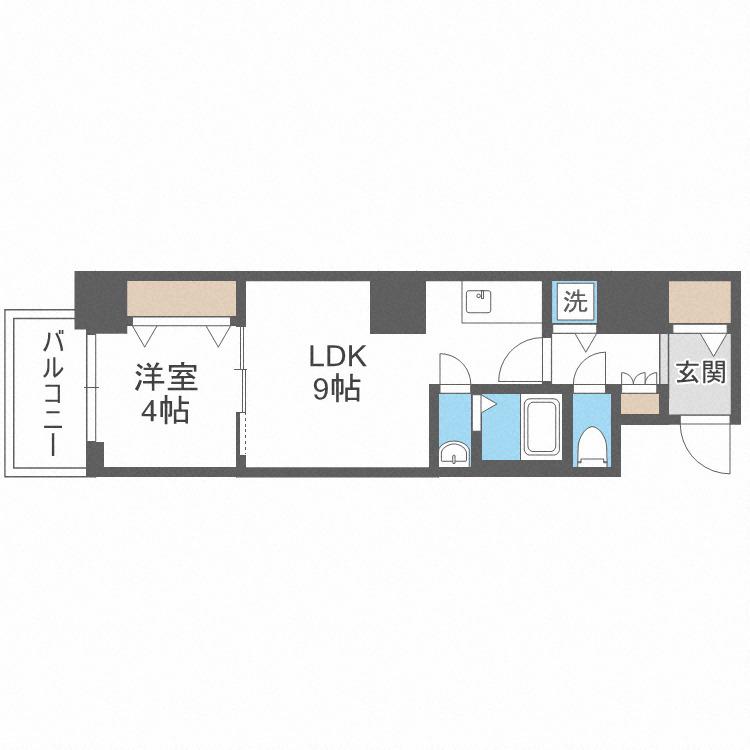 レオンコンフォート堀江公園(1LDK/9階)の間取り写真