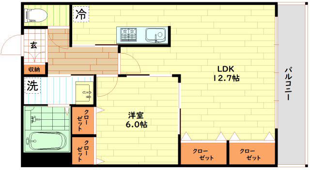 キャピトル安堂寺(1LDK/6階)の間取り写真