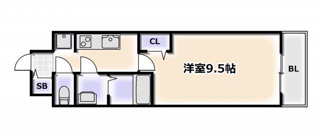 ソルテラスNAMBAフロント(1K/14階)の間取り写真