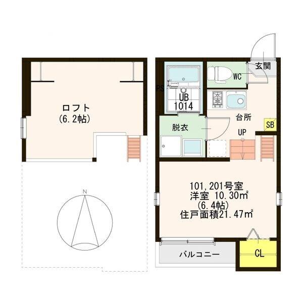スクリーア箕輪(1K/2階)の間取り写真