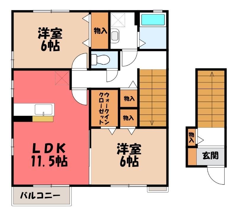 ローズコートB(2LDK/2階)の間取り写真