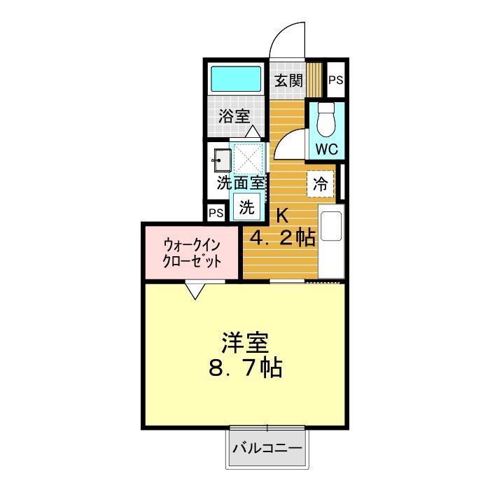 シャインリーフ山口A棟(1K/1階)の間取り写真