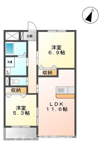エルヴェ汐焼 A(2LDK/2階)の間取り写真