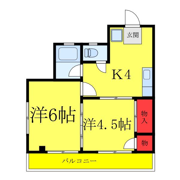 ユニバーサルマンション(2DK/3階)の間取り写真