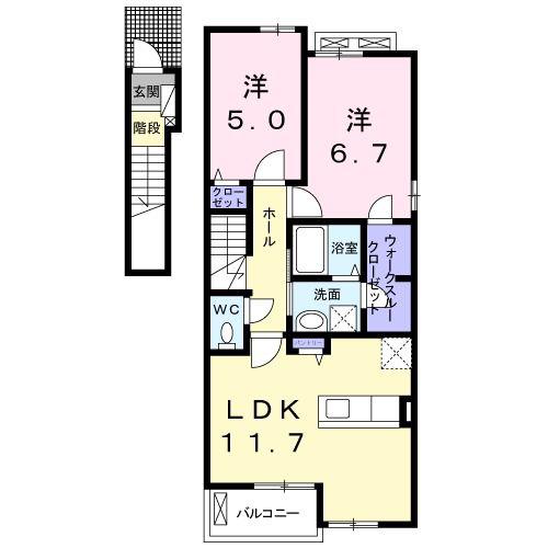 ヒルズ コート(2LDK/2階)の間取り写真