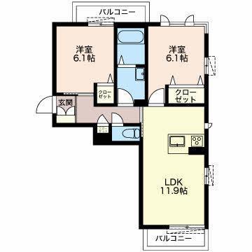 ベレオ裾野(2LDK/3階)の間取り写真