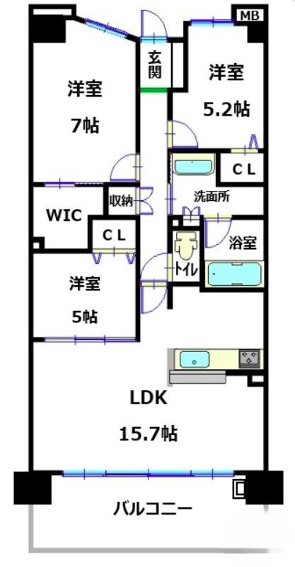 ポレスター東桜町ザ・レジデンス(3LDK/2階)の間取り写真