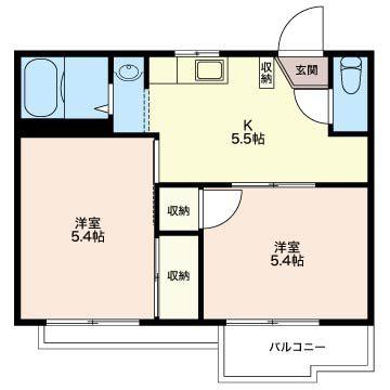アシェンダハウスB(2K/2階)の間取り写真