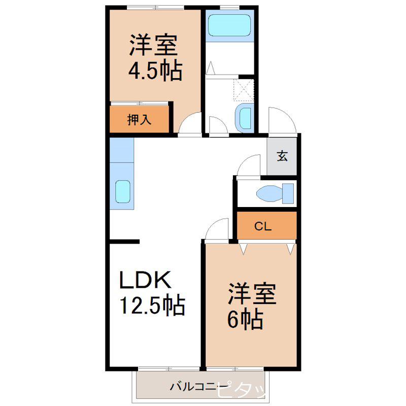 Jハイツ(2LDK/2階)の間取り写真