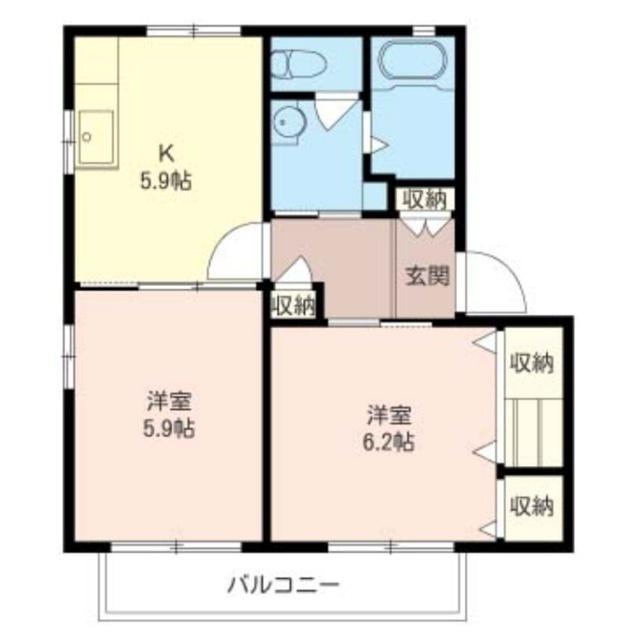 シャトーA(2DK/2階)の間取り写真