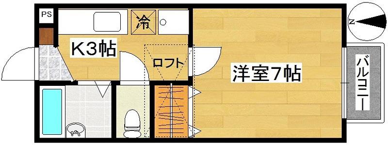 レジデンス西勝山(1K/2階)の間取り写真