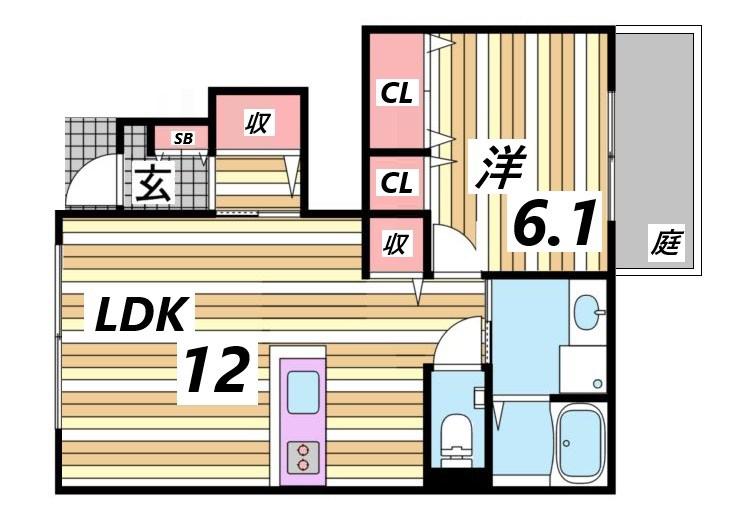 ナチュール谷上(1LDK/1階)の間取り写真
