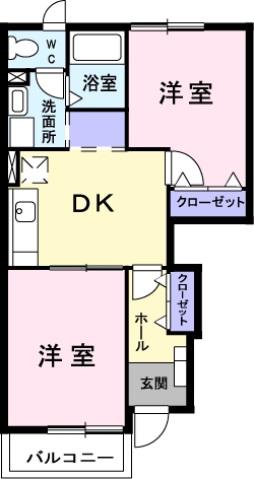 アルカンシィエル(2DK/1階)の間取り写真
