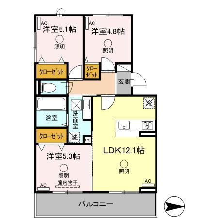 サンライズ新土河原(3LDK/2階)の間取り写真