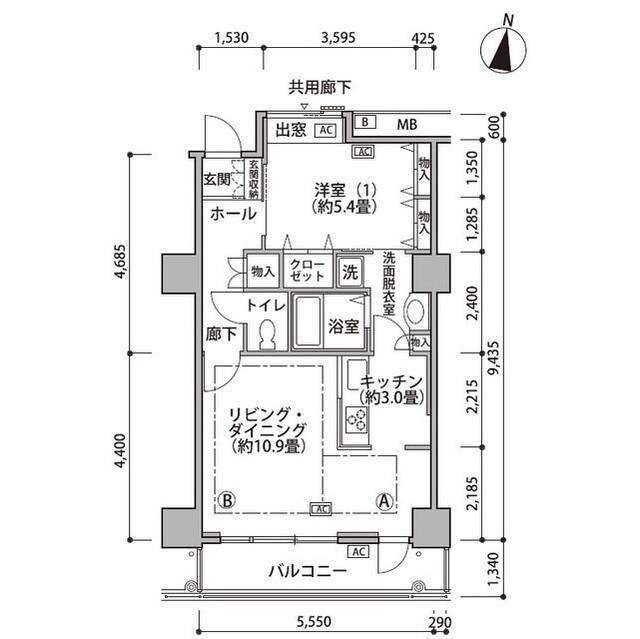 東雲キャナルコートCODAN18号棟(1LDK/5階)の間取り写真