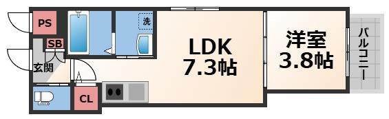 YUMAISON ウエスト(1LDK/2階)の間取り写真