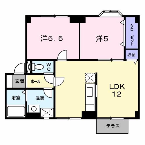プラドール田川(2LDK/1階)の間取り写真