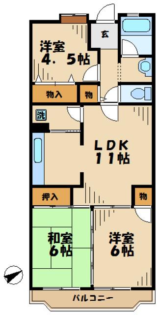ブランニュー別所4号棟(3LDK/5階)の間取り写真