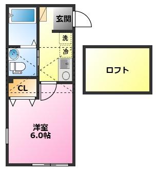 BLOOM元住吉(1K/2階)の間取り写真