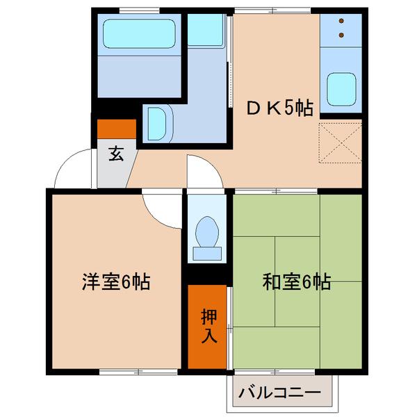 ロックヒルズII(2DK/1階)の間取り写真