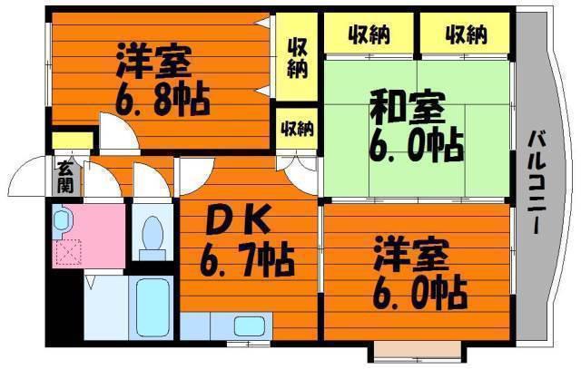 ナチュール(3DK/2階)の間取り写真