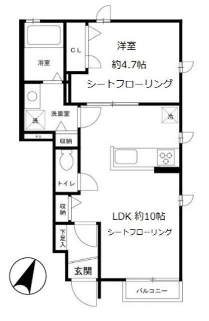 インタレスト(1LDK/1階)の間取り写真