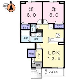 ロータス南島田B(2LDK/1階)の間取り写真