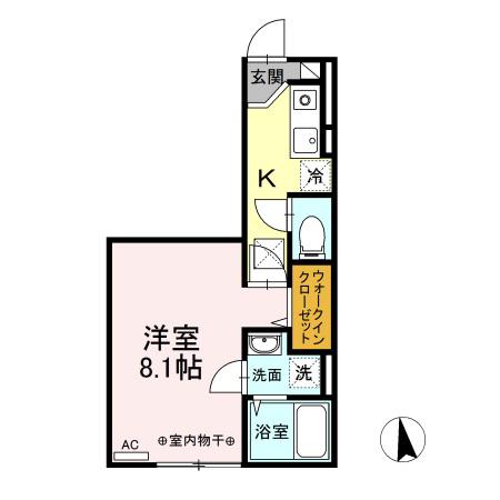 リナーシェ B(1K/1階)の間取り写真
