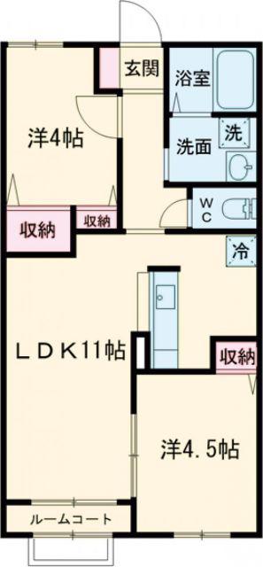 ルミエール ハルム(2LDK/1階)の間取り写真