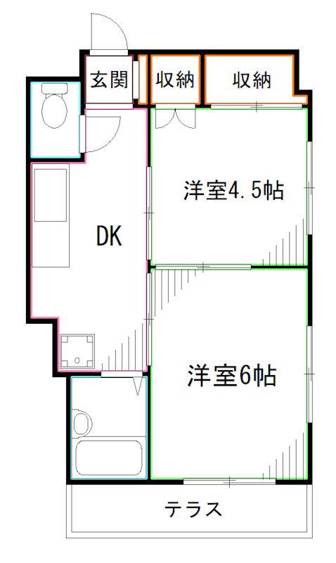 ヒルズタカハシ(2DK/1階)の間取り写真