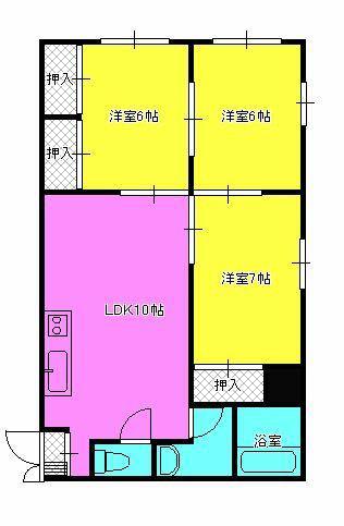 トレゾアマンション水前寺(3LDK/3階)の間取り写真