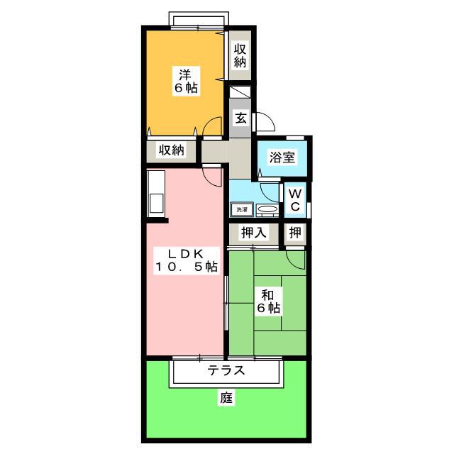 セジュール八王子B棟(2LDK/1階)の間取り写真