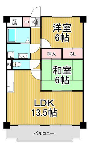 メゾンデール冨松(2LDK/3階)の間取り写真