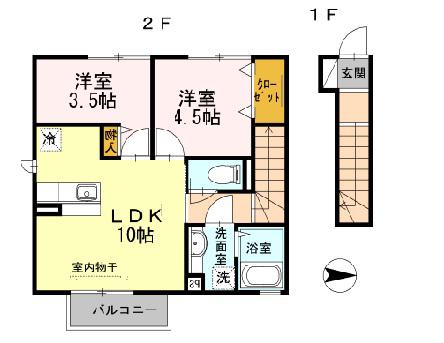 ヴァン・カルチェ(2LDK/2階)の間取り写真