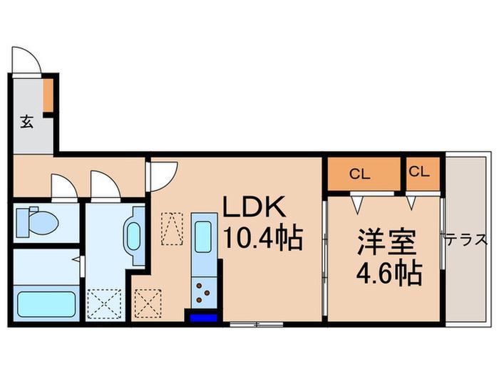 プラティア南里の西(1LDK/1階)の間取り写真