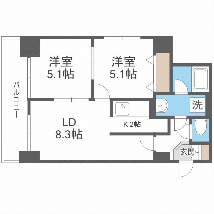 ラクラス札幌北7条(2LDK/6階)の間取り写真