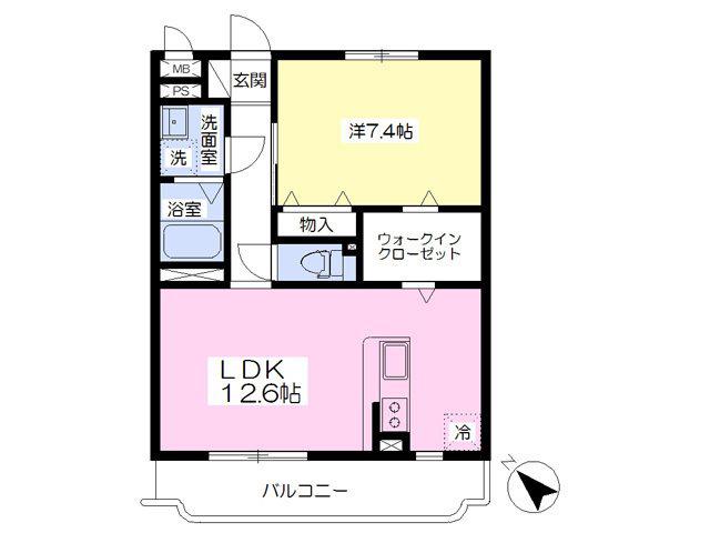 クリスタルヴィラ竜王(1LDK/2階)の間取り写真