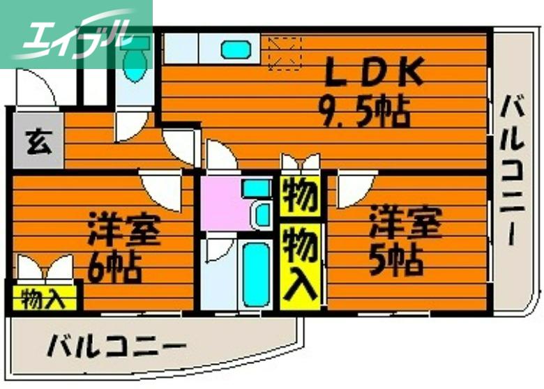 アビターレ下中野(2LDK/2階)の間取り写真