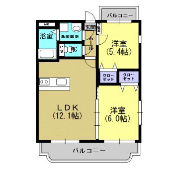 トミーヒルズ(2LDK/1階)の間取り写真