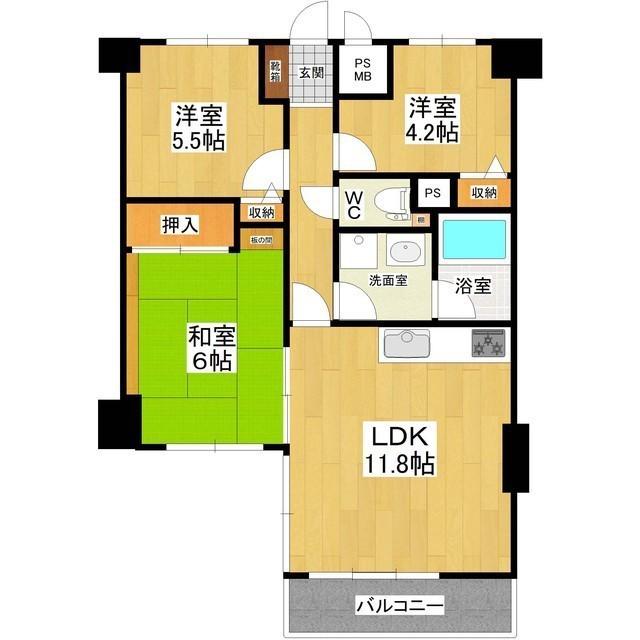 グランドムール大町204(3LDK/2階)の間取り写真