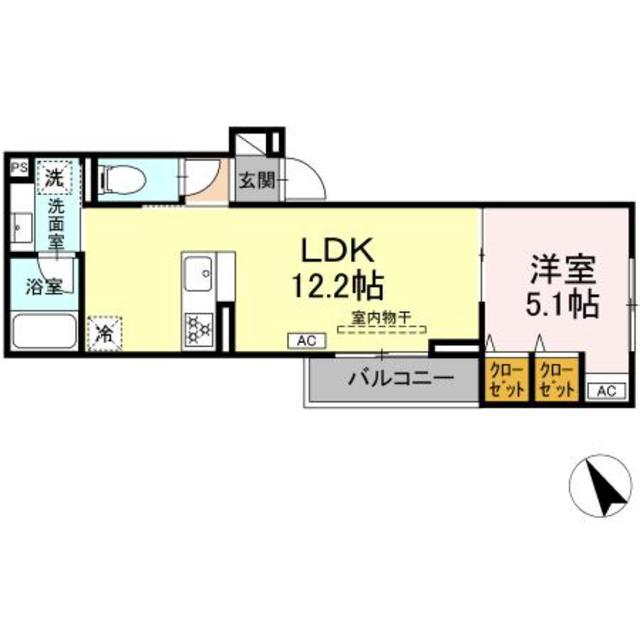 ドムスクレスト共和(1LDK/1階)の間取り写真