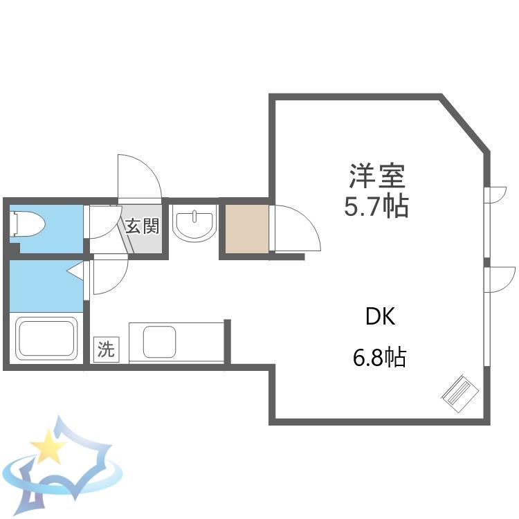 キラメック円山東II(1DK/1階)の間取り写真