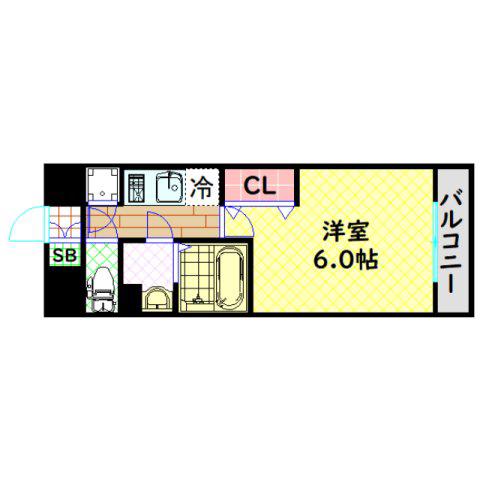 エスリード本町靱公園レジデンス(1K/4階)の間取り写真
