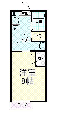 カサデ新田(1K/2階)の間取り写真