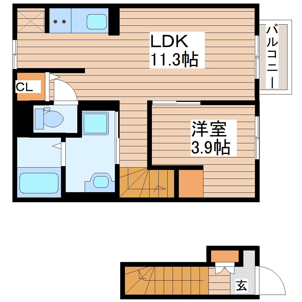 トレゾール土樋(1LDK/2階)の間取り写真